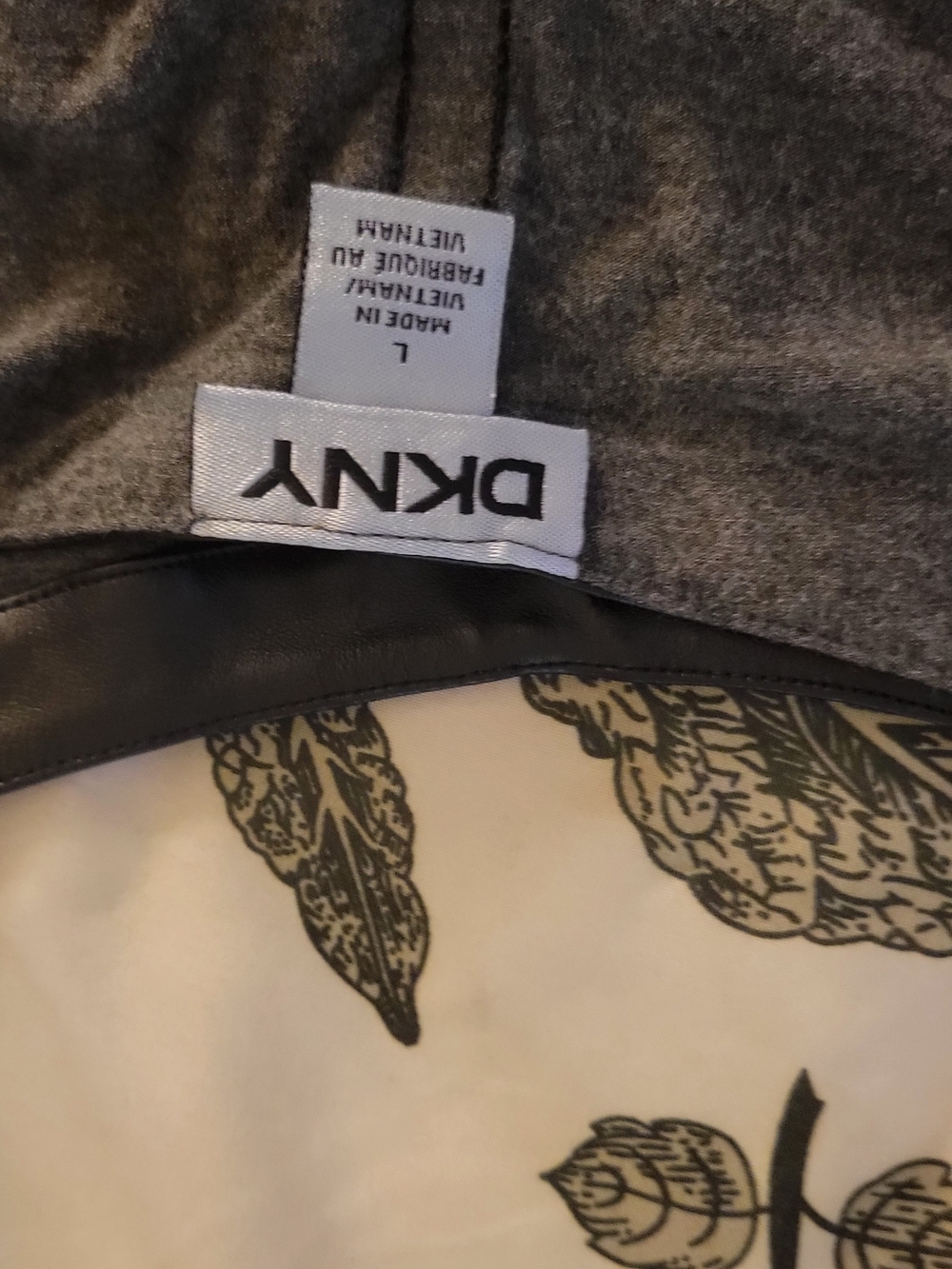DKNY Charcoal Gray Top With Faux Leather Trim